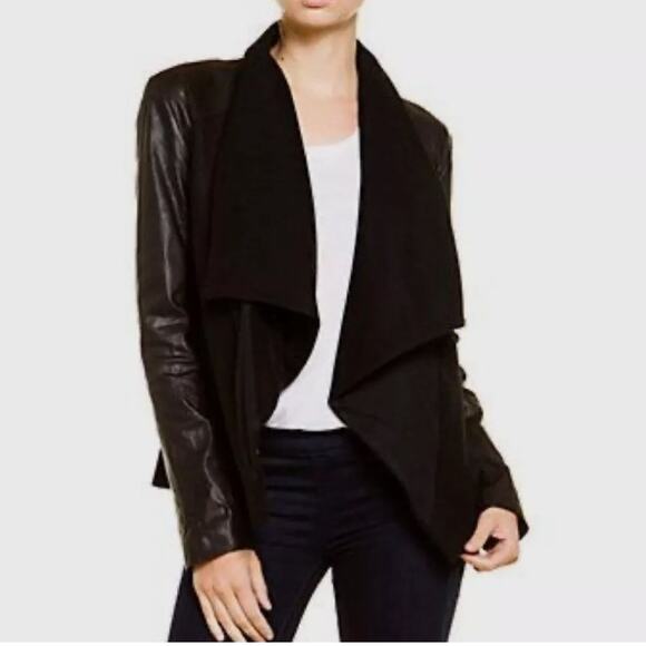 Rafaella black vegan leather and ponte draped front jacket size Large NWT - Picture 2 of 9